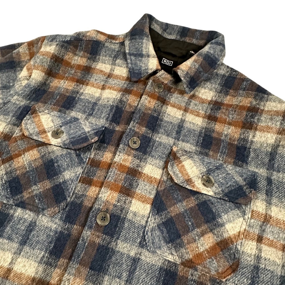 RDI Men's XL Plaid Flannel Button Up Shirt Blue Tan‎ Long Sleeve